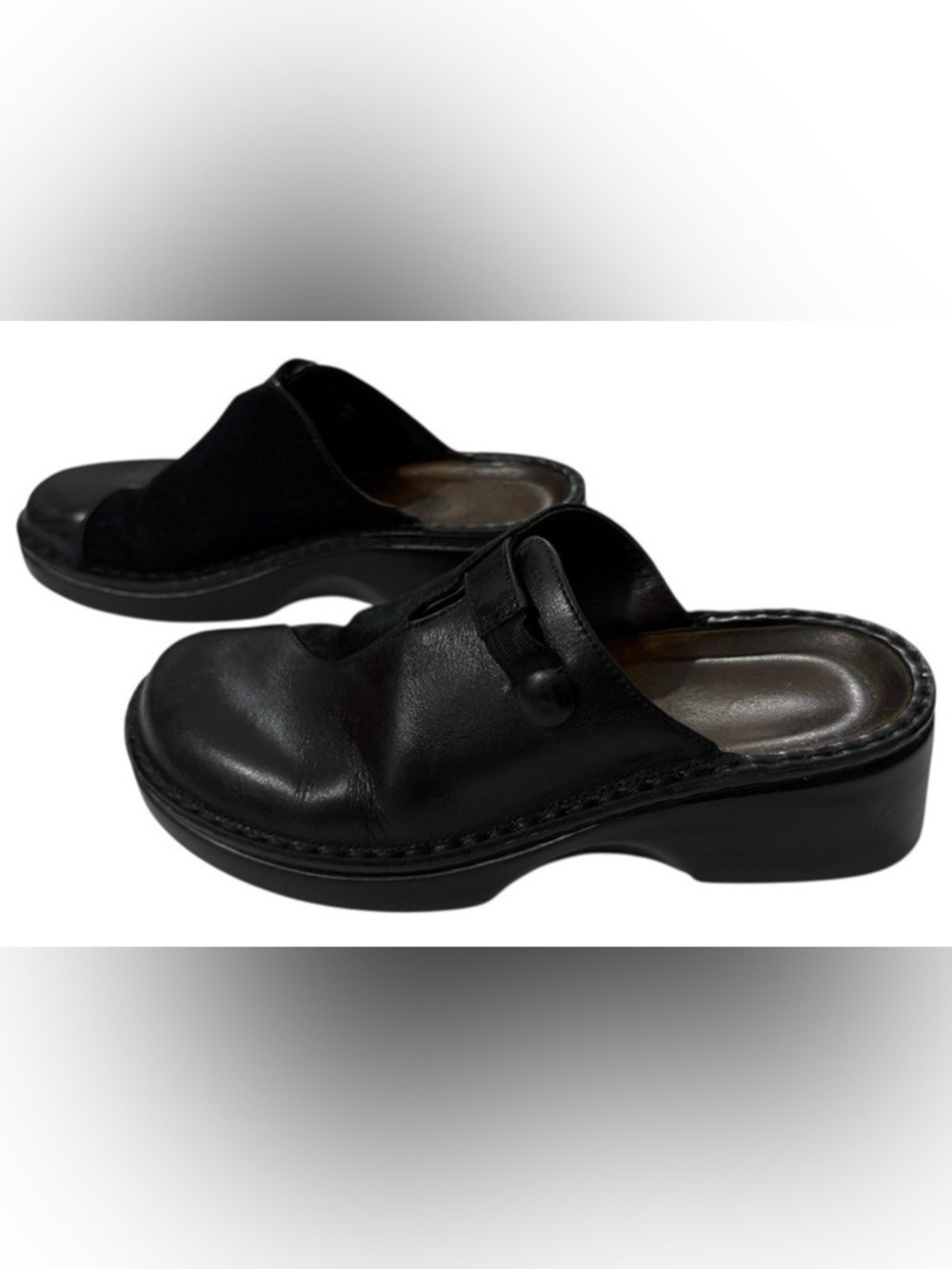 Naot Black Leather Suede Slip On Clogs EU37 Comfort Shoes